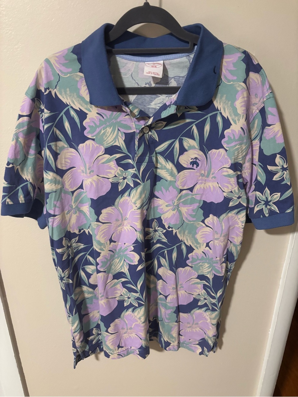 Brooks Brothers Navy Polo with Lavender & Mint Floral Motif
